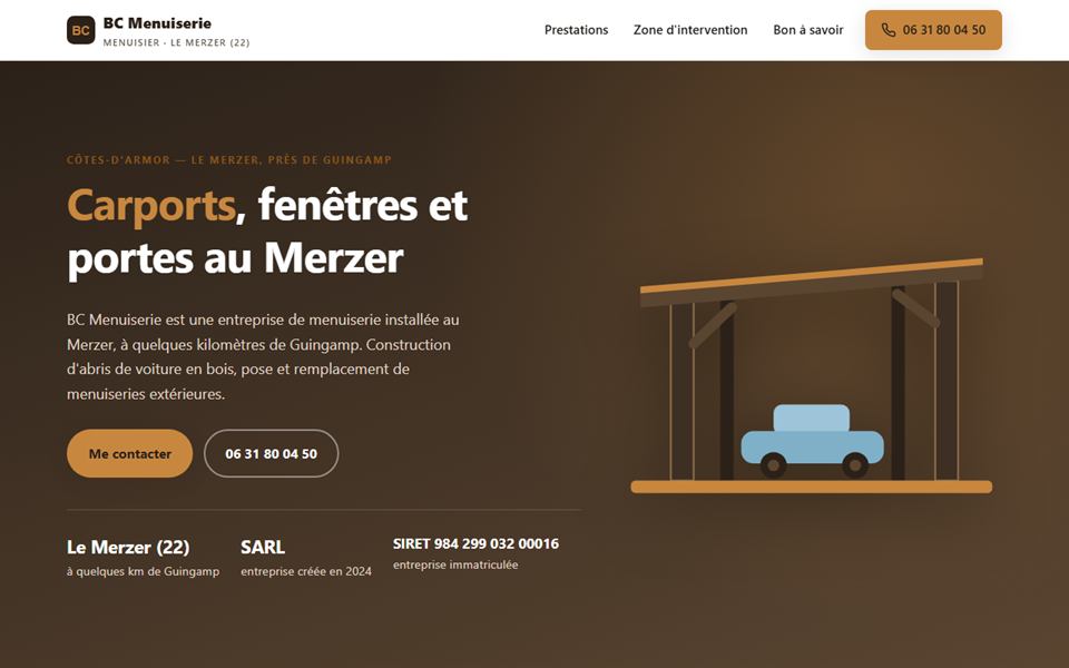 Page d'accueil du site bc-menuiserie.fr