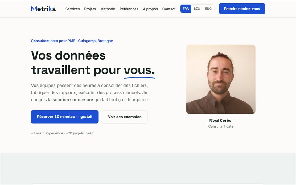 Page d'accueil du site metrika.fr